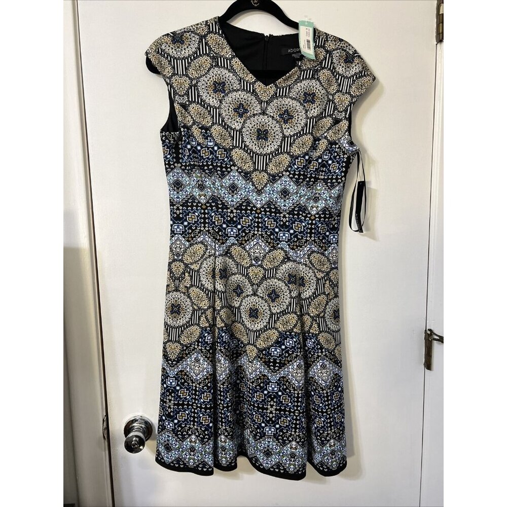 Adorne Women's Cobalt Naya Scuba Dress  Sleeveless‎ V Neck Fit And Flare Size 10